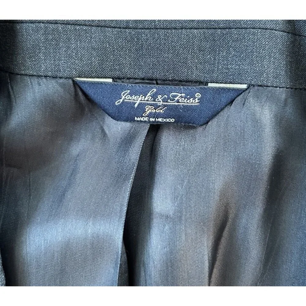 Joseph Feiss Gold Men's Wool Blazer Size 48R Sport Coat Solid Dark Gray Pattern